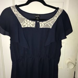Navy Crochet Flutter Sleeve Blouse | Size XL